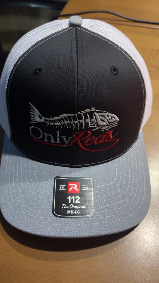 Black & White Front Full Logo Embordered OnlyReds Richardson 112 Snap Backs